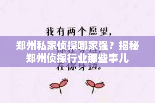 郑州私家侦探哪家强？揭秘郑州侦探行业那些事儿
